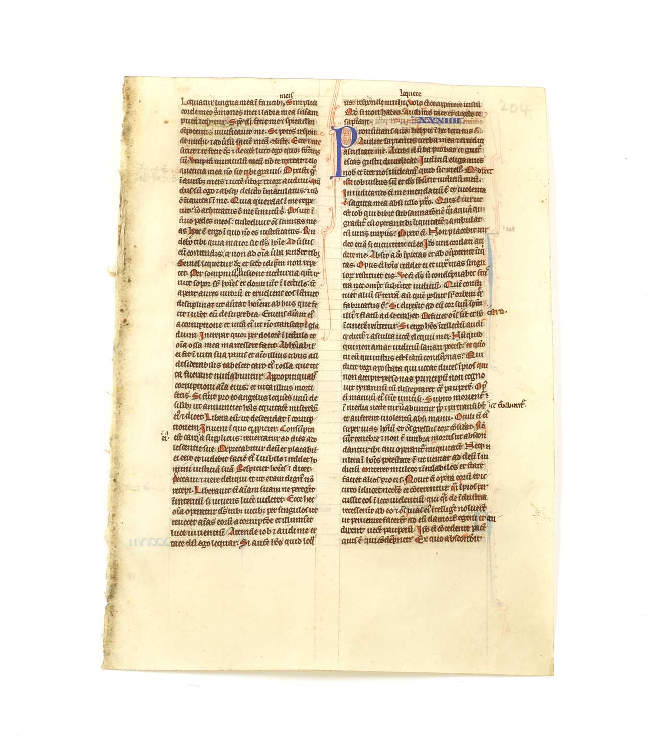 Lot 131 A medieval vellum Bible leaf page