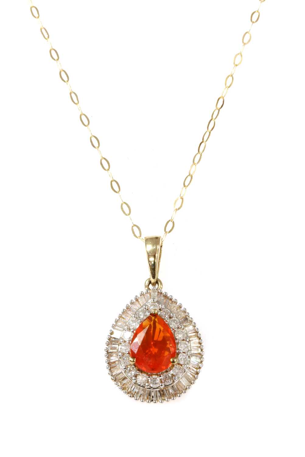 Lot 193 - A gold fire opal and diamond cluster pendant