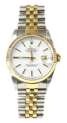 Lot 492 - A gentlemen's bi-colour Rolex 'Oyster Perpetual Datejust' automatic bracelet watch, c.1990