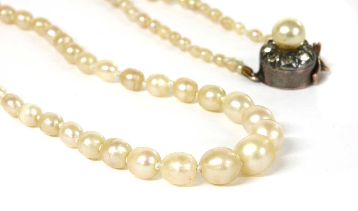 Lot 24 - A single row graduated natural saltwater pearl necklace