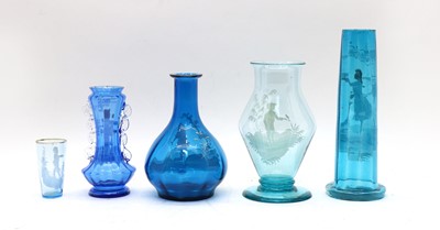 Lot 67 - A collection of blue 'Mary Gregory' glass ware