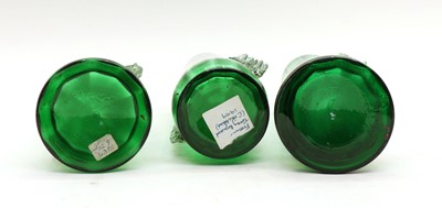Lot 115 - A pair of green 'Mary Gregory' glass vases