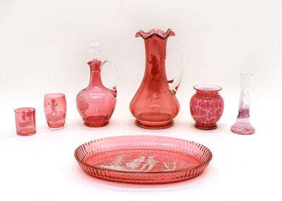 Lot 70 - A collection of ruby glass 'Mary Gregory' items