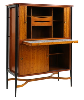 Lot 384 - A teak and maple cocktail cabinet