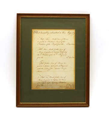 Lot 199 - A framed series of four military leave of absence slips