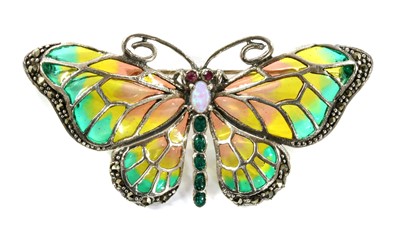 Lot 255 - A silver plique-à-jour enamel butterfly brooch