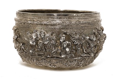 Lot 219 - A Burmese silver repoussé bowl