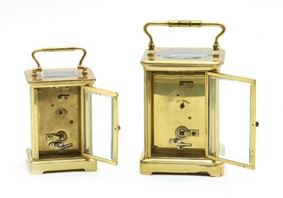 Lot 124 - A French brass carriage timepiece