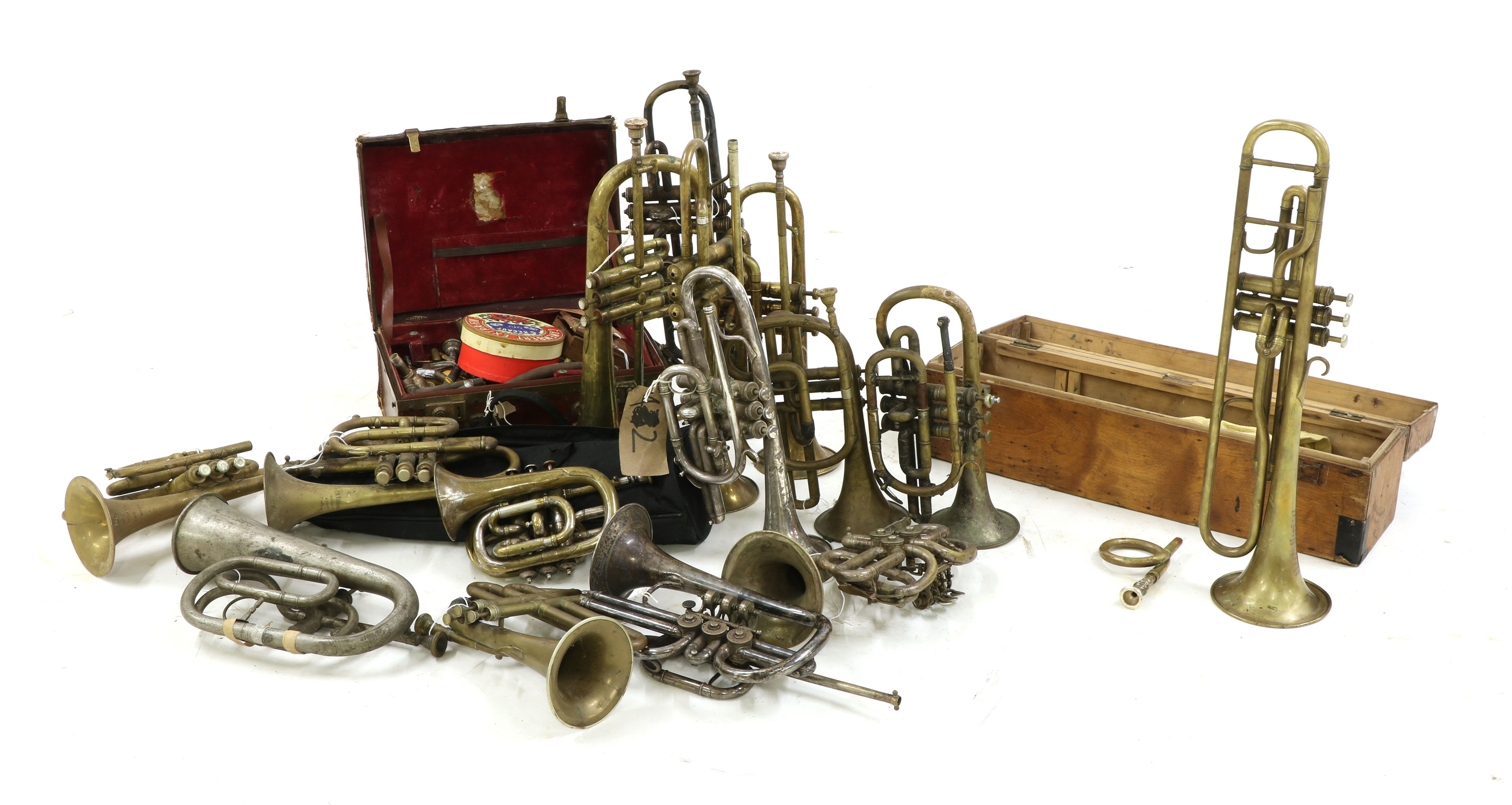 Lot 206 A collection of 'trumpet family' instruments,