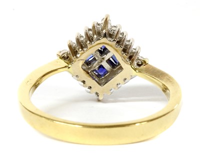 Lot 136 - A sapphire and diamond off set square cluster ring