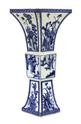 Lot 10 - A Chinese blue and white 'erotic' gu vase