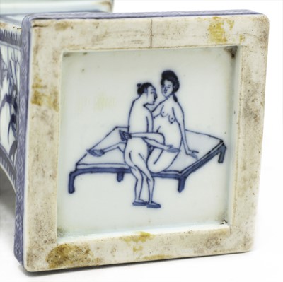 Lot 10 - A Chinese blue and white 'erotic' gu vase