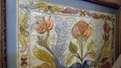 Lot 220 - An early Arts and Crafts silk needlework panel