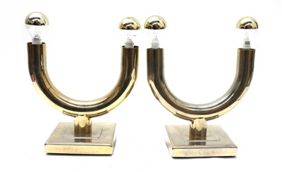 Lot 653 - A pair of unusual brass 'U' shaped table lamps