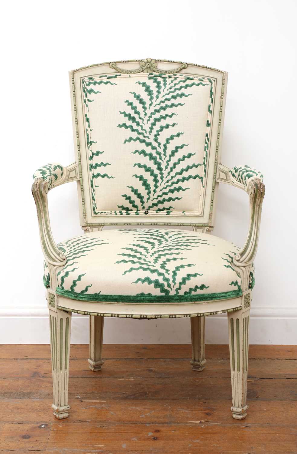 Lot 416 - A French Louis XVI-style painted fauteuil