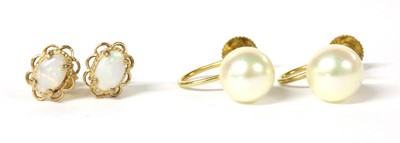 Lot 205 - A pair of gold opal stud earrings