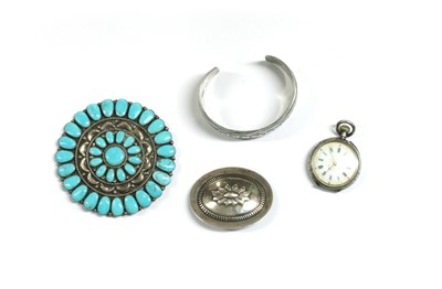 Lot 39 - A Navajo silver turquoise brooch