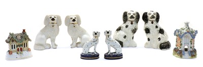 Lot 270 - Two pairs of Staffordshire ceramic painted spaniels