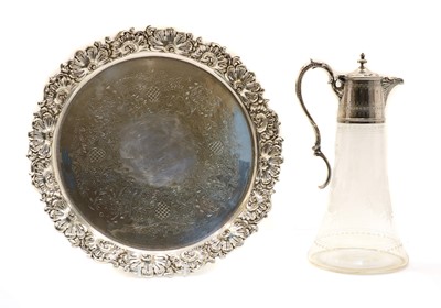 Lot 98 - A Victorian silver plate and etched glass claret jug