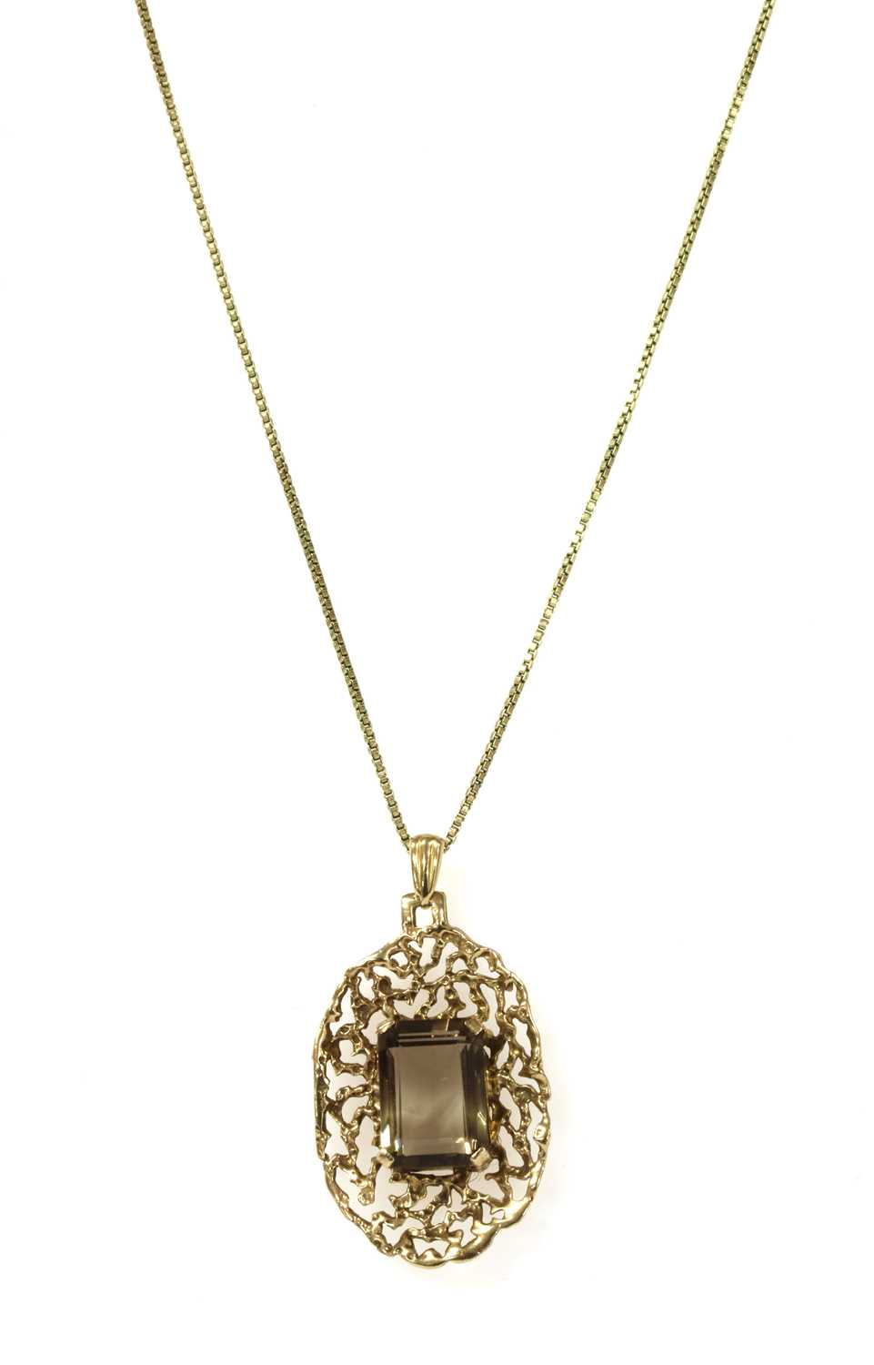 Lot 186 - A 9ct gold smoky quartz pendant, c.1970