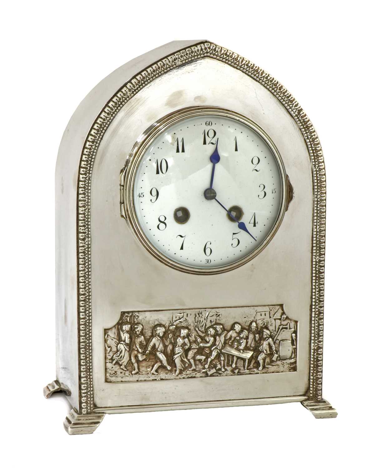 Lot 33 - An Arts and Crafts silvered mantel clock