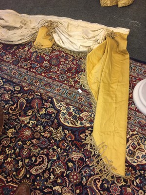 Lot 143 - Two pairs of brocaded yellow silk interlined curtains