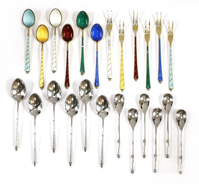 Lot 471 - A set of six silver-gilt and enamel coffee spoons