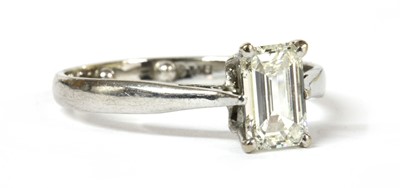 Lot 1195 - An 18ct white gold single stone emerald cut diamond ring