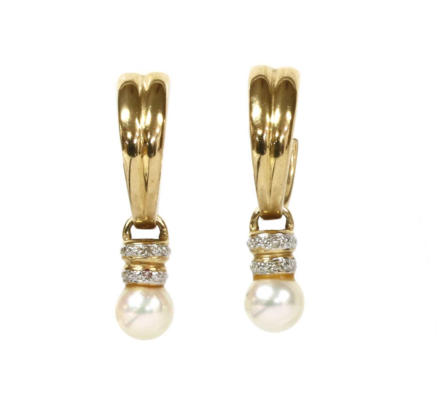 Lot 218 - A pair of 14ct gold cultured pearl and diamond earrings