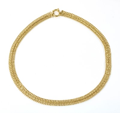 Lot 64 - A 9ct gold three row necklace