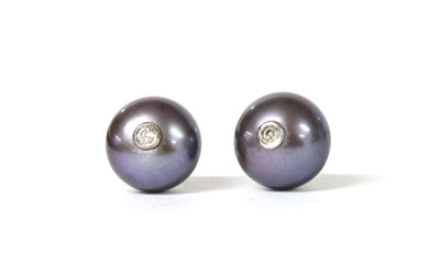 Lot 217 - A pair of white gold cultured freshwater pearl and diamond earrings