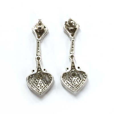 Lot 120 - A pair of Art Deco-style 9ct white gold diamond drop earrings