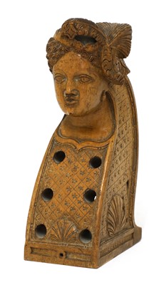 Lot 422 - A carved wooden hurdy-gurdy stock head