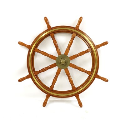 Lot 256 - A large oak and brass ship's wheel