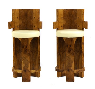 Lot 257 - A pair of Art Deco-style walnut stools