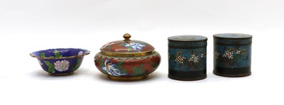 Lot 174 - A pair of cloisonne cylindrical jars and covers