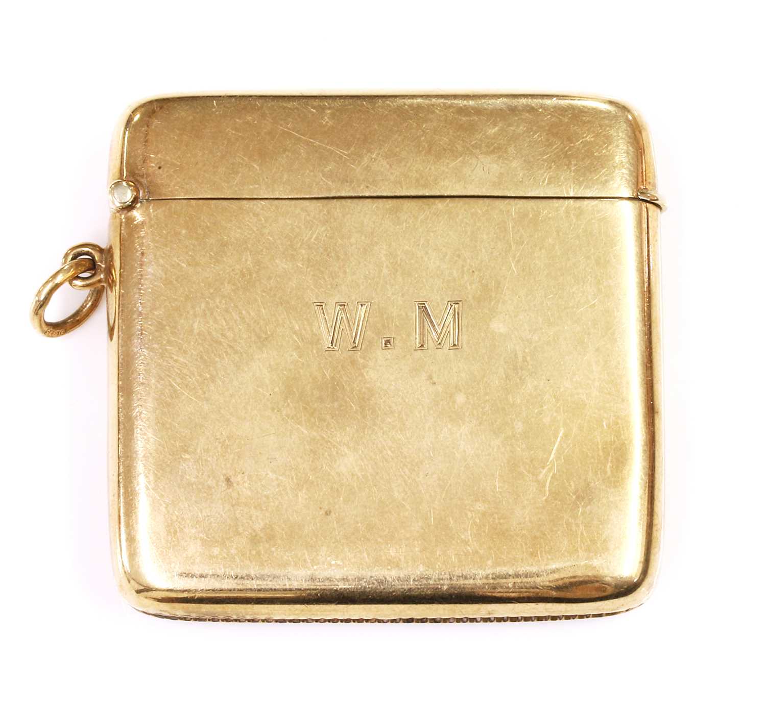 Lot 127 - A 9ct gold cushion shaped vesta case, by Horace Woodward & Co. Ltd.
