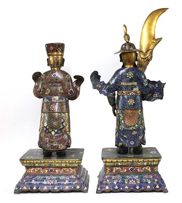 Lot 77 - A pair of Chinese cloisonné attendant figures