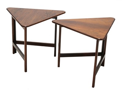 Lot 523 - A pair of Danish rosewood triangular tables