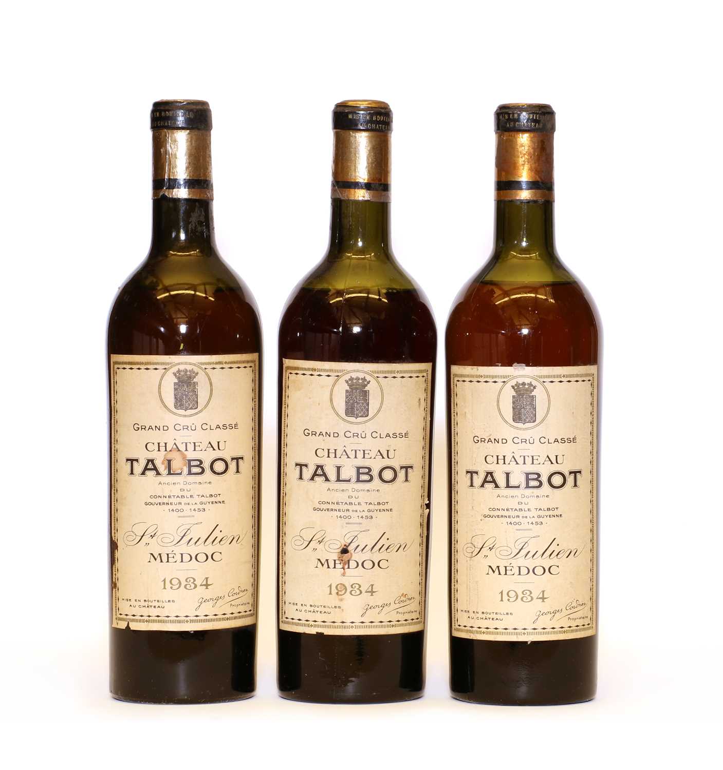 Lot 92 - Chateau Talbot, 4eme Cru Classe, St Julien. 1934, three bottles