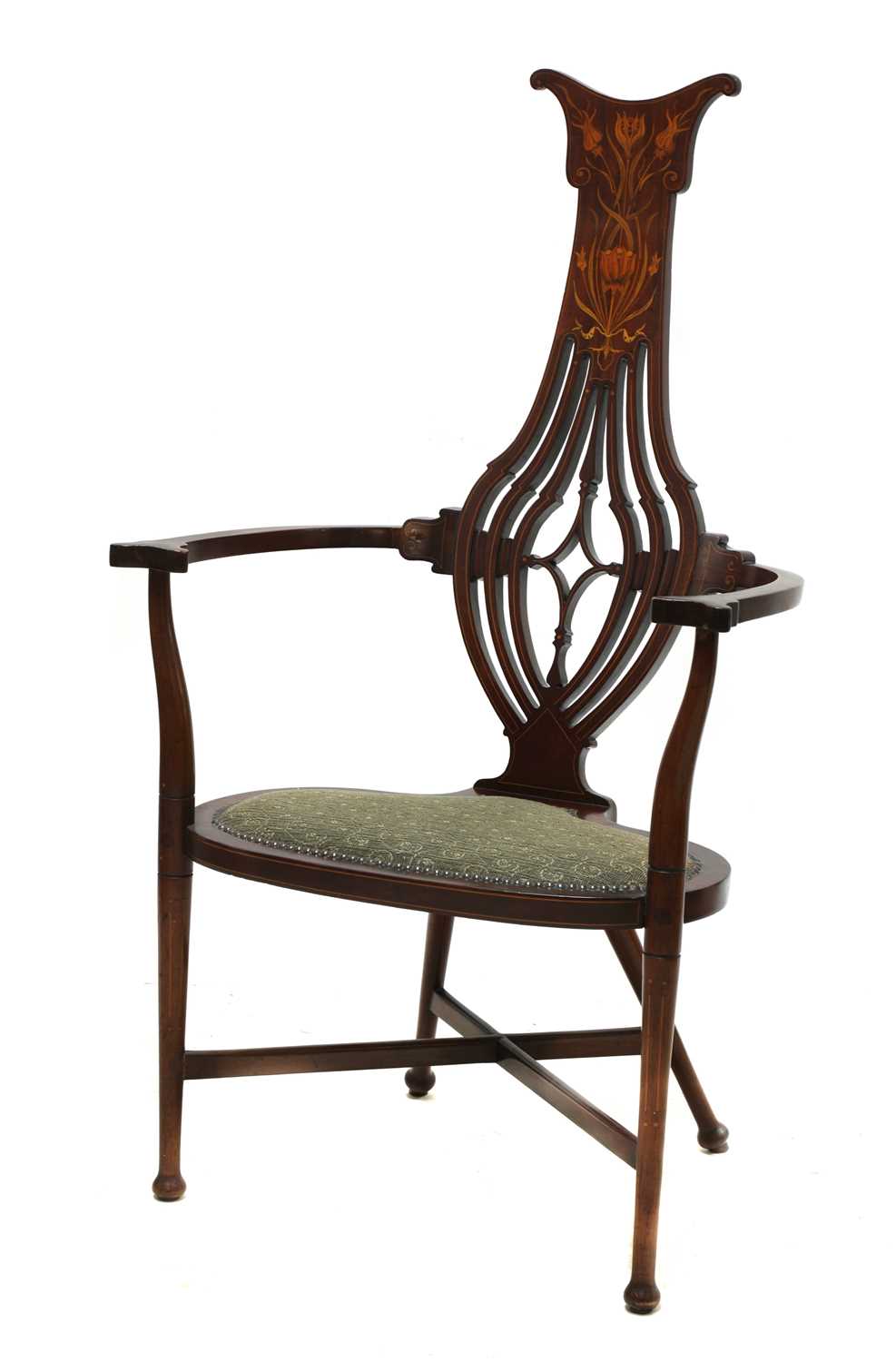 Lot 80 - An Art Nouveau mahogany inlaid armchair