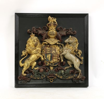 Lot 605 - A cast iron crest of "Royal arms"