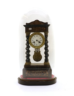 Lot 163A - An ebonised and walnut inlaid portico clock