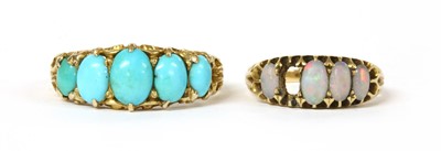 Lot 16 - A Victorian gold five stone turquoise ring