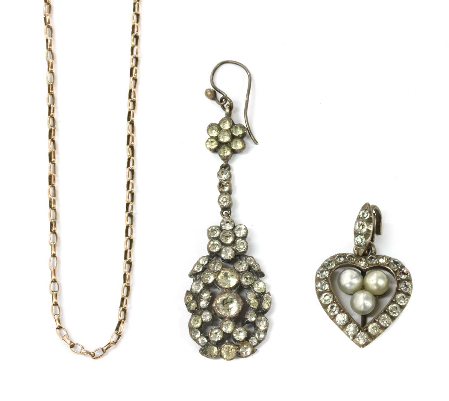 Lot 22 - A silver paste and imitation pearl heart shaped pendant