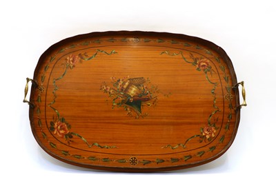 Lot 238 - An Edwardian painted satinwood veneered galleried tray