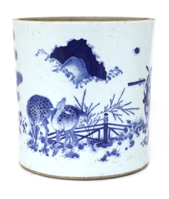 Lot 296 - A Chinese blue and white brush pot