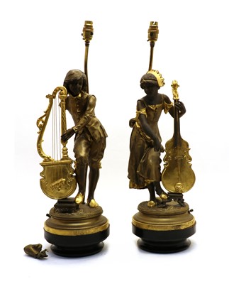 Lot 337 - A pair of gilt spelter figures of musicians