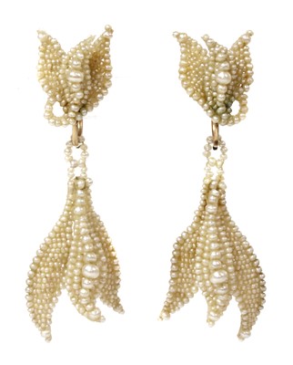 Lot 3 - A pair of early 19th century seed pearl drop earrings