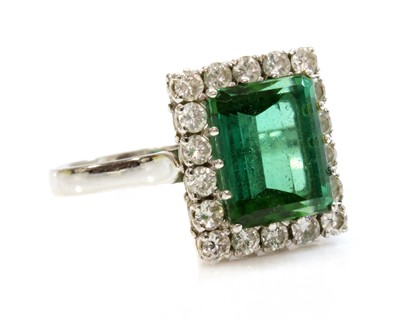 Lot 282 - A white gold tourmaline and diamond rectangular cluster ring